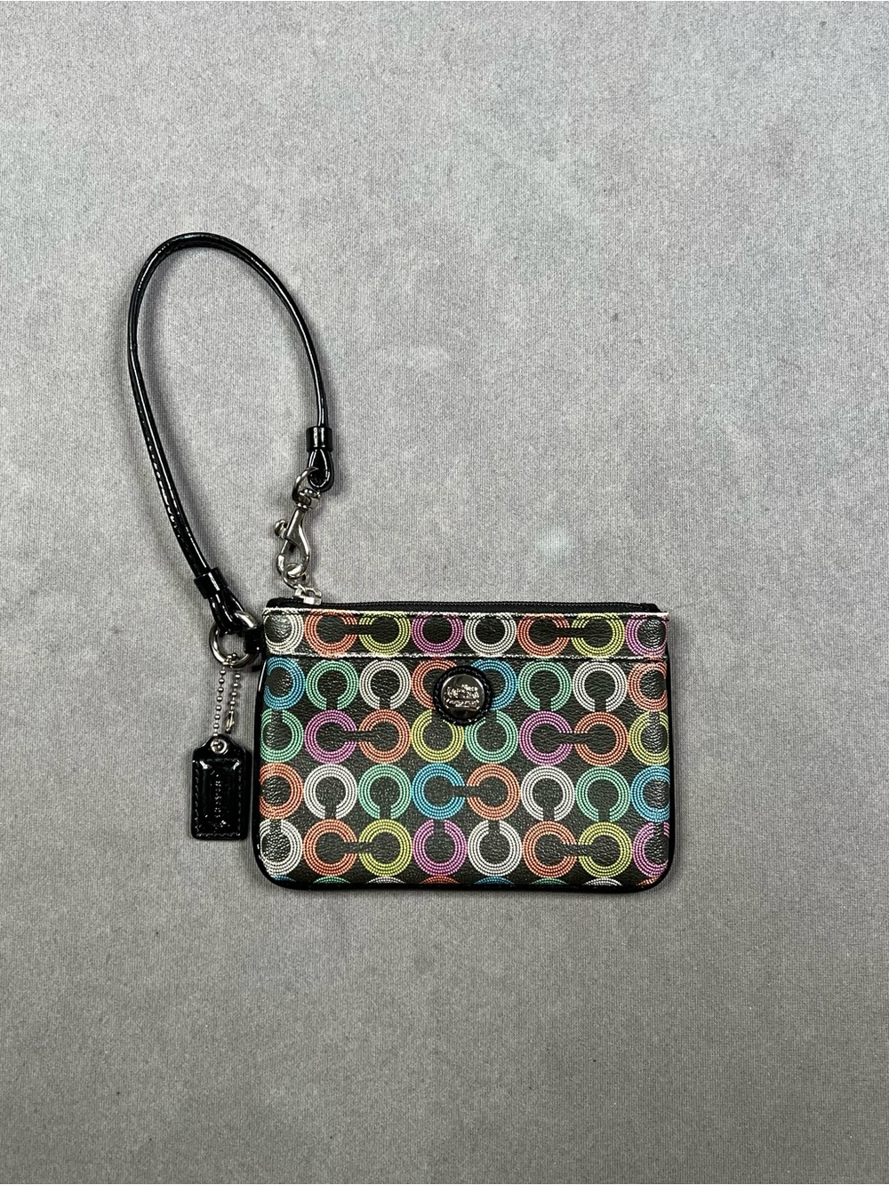 Coach Multicolor 'C' Pattern Black Trim Wristlet